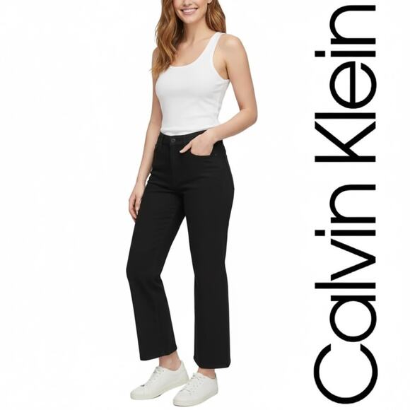 Calvin Klein Womens Inseam 29" Jet Black High Rise Mom Jeans Stretch NWT 12 - Picture 1 of 12